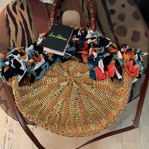 Sam Edelman raffia bag with silk trim
